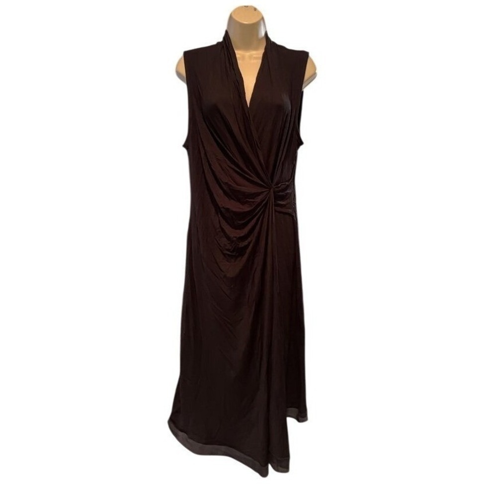 Elie Tahari Black Sleeveless Twist Front V-Neck Midi Dress NWT L EH31160